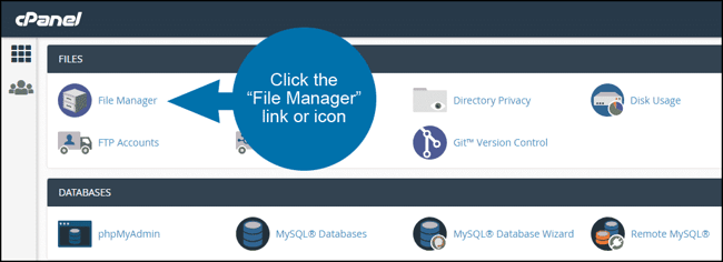 Click File Manager in hosting account's control panel to begin process of forcing HTTPs in WordPress