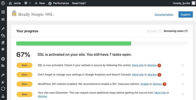 Remaining tasks for Really Simple SSL plugin to finish process of forcing HTTPs in WordPress