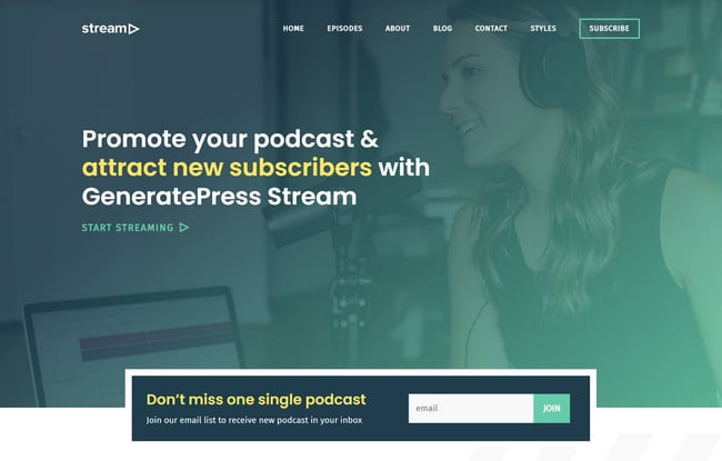 generatePress theme demo featuring email subscribe form 