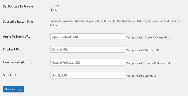 Setting podcast privacy setting to no  