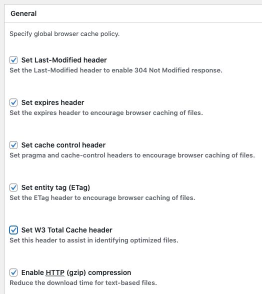 enable browser caching screen in w3 total cache