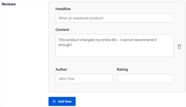 AIOSEO section for adding reviews to rich snippet