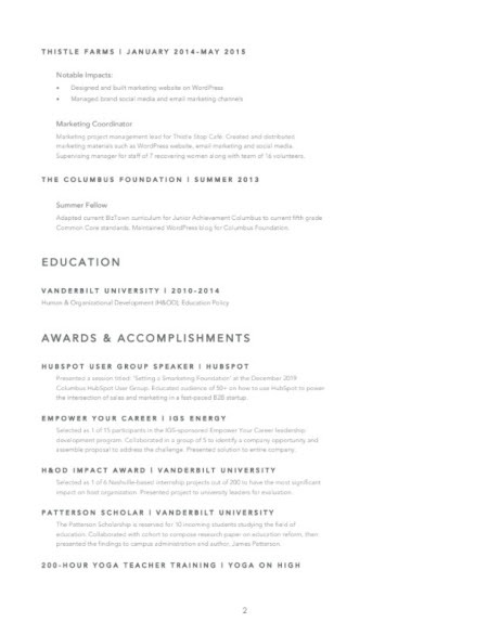 Marketing Resume Example: Sarah Casdorph Page 2