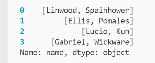 Series of lists with first name and last name of each user as first and second item of each list printed to the terminal