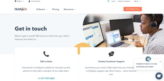 HubSpot website contact us page that is optimized for conversions using CTAs
