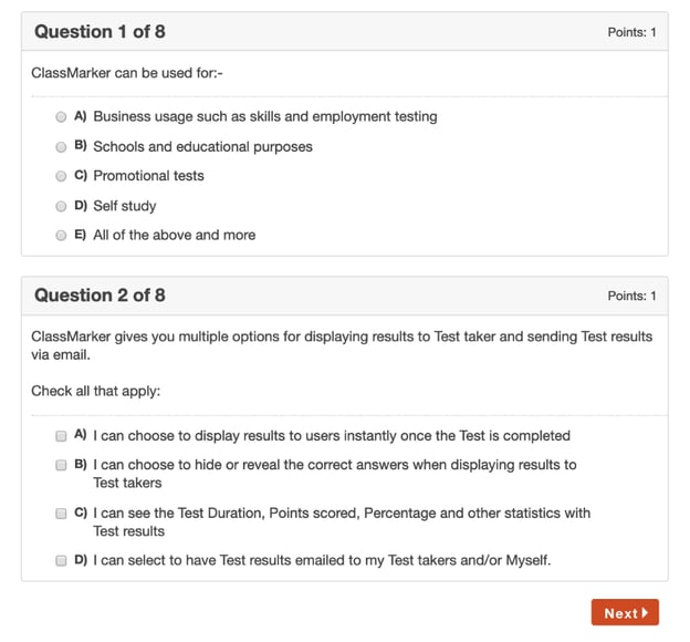 ClassMarker quiz maker interface