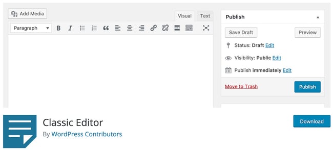 download page for the popular wordpress plugin classic editor