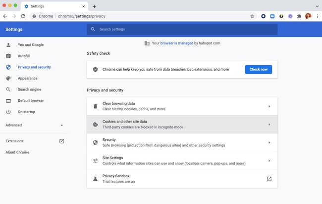 How to fix too many redirects error step #2:Click Cookies and other site data on Chrome