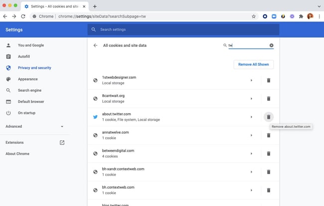 How to fix too many redirects error step #4: Click remove redirecting loop website on Chrome