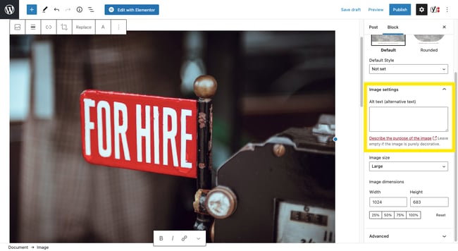Adding image alt text in WordPress Gutenberg editor to improve wordpress accessibility