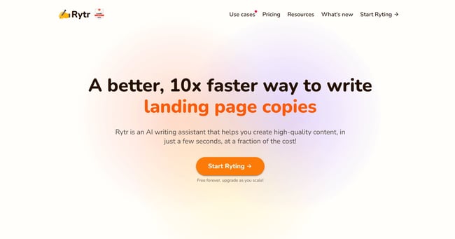 website for the AI content writing tool Rytr