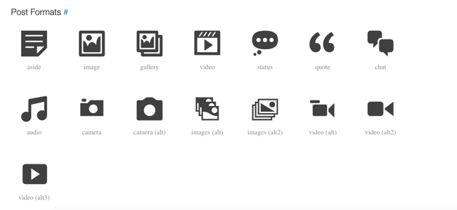 WordPress icons: dashicons representing post formats
