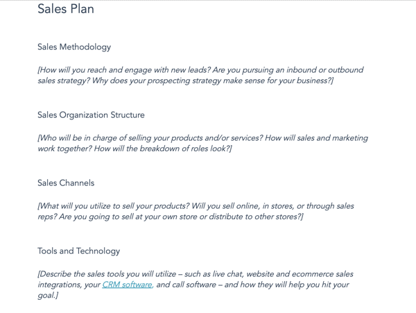  Annual business plan template, sales plan.