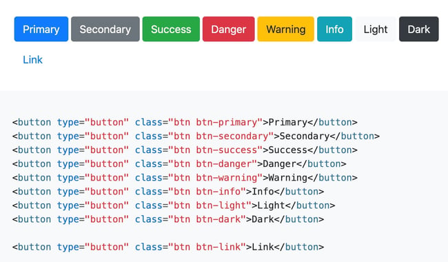 a list of bootstrap button classes from the bootstrap documentation