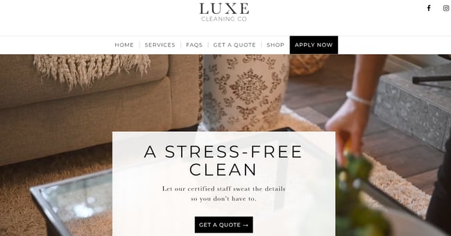 cleaning company websites, Luxe Cleaning