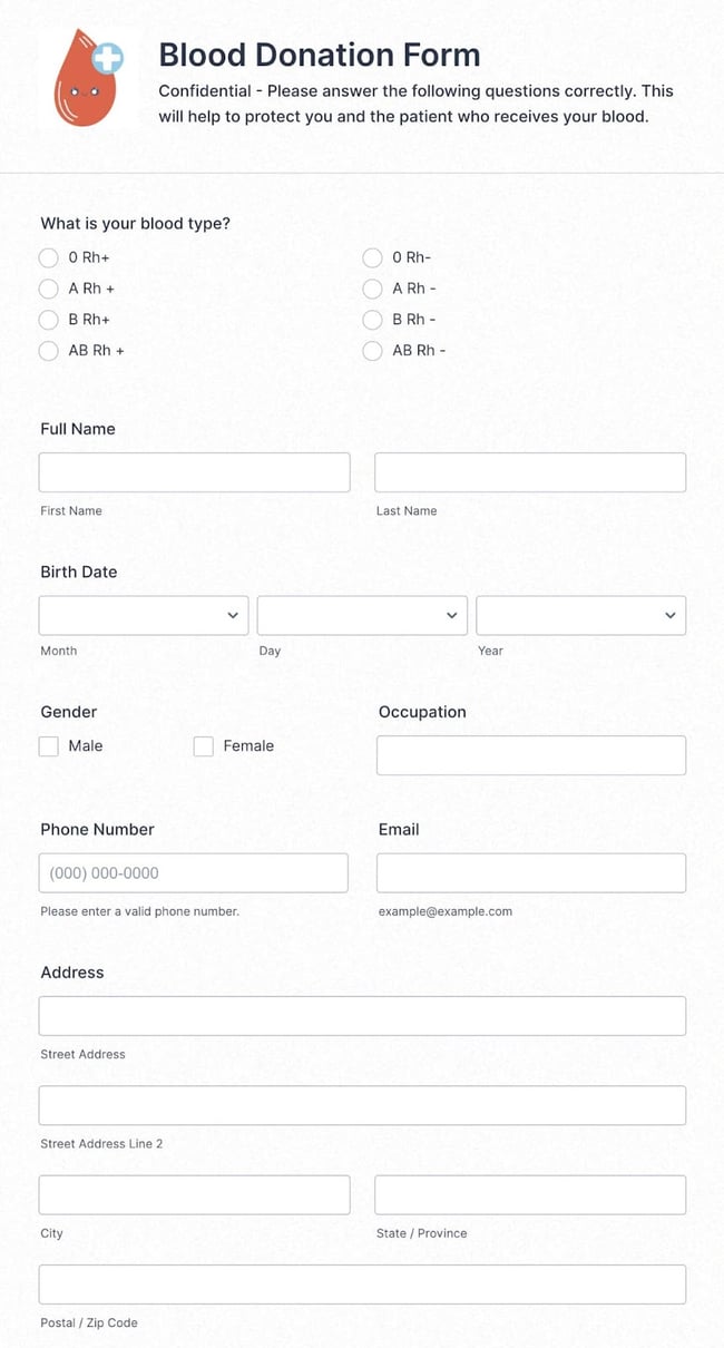 blood  donation form template fom jotform