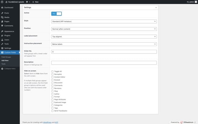 How to Use Advanced Custom Fields: Configure settings of field group