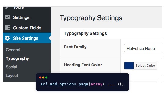 Advanced custom fields pro: options page feature