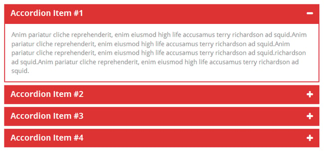 WordPress Accordion Plugins: Accordion FAQ plugin example with four menu items