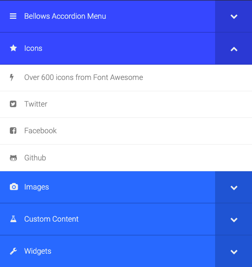 WordPress Accordion Plugins: Bellows Accordion example with custom icons
