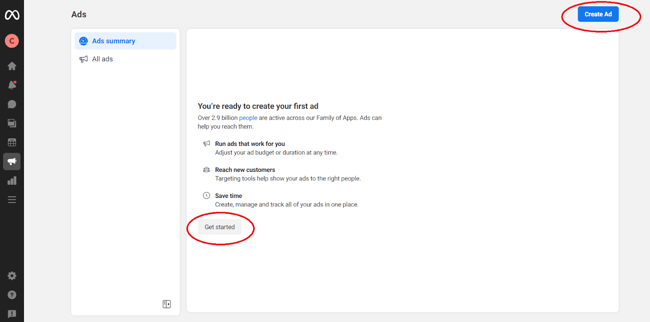 how to use facebook meta business manager: create ad button