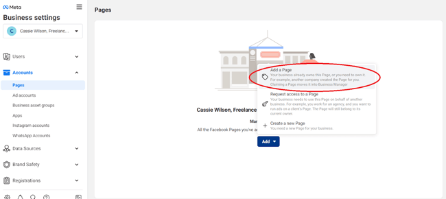how to use facebook meta business manager: add a page