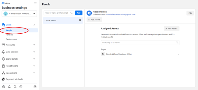 how to use facebook meta business manager: add people sidebar
