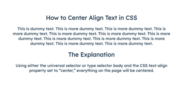 how to center text in css: use the text align property and body selector