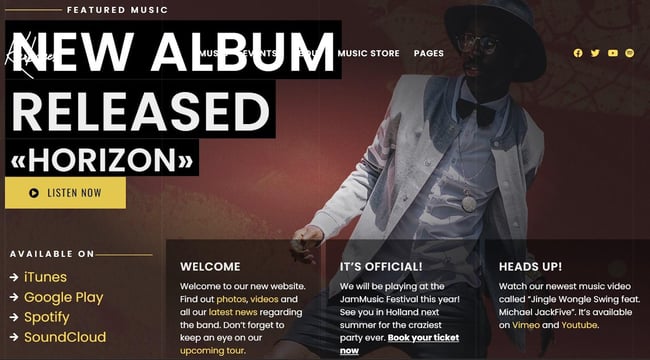 A WordPress musician theme — Karbones.