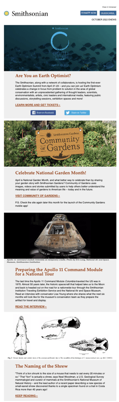 nonprofit newsletter example, smithsonian institute