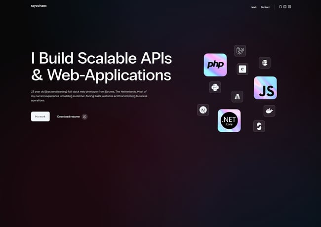 Best portfolio websites for developers, example from Rayco Haex.
