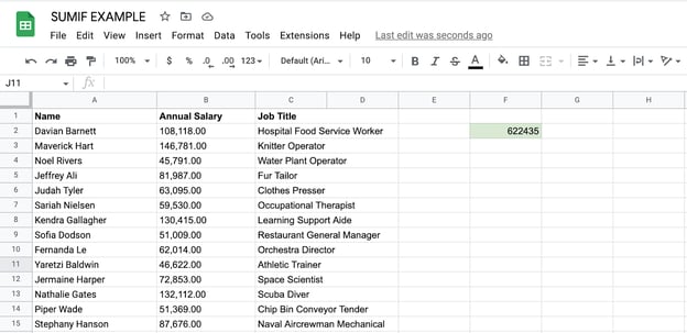 sumif to find occupational therapist salary, sum for occupational therapist salary