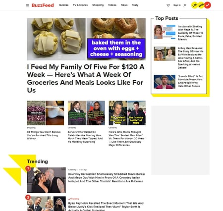 Websites over the past decades, BuzzFeed homepage in 2022