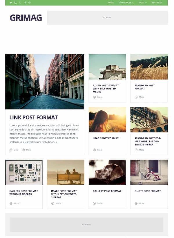 Grimag Magazine wordpress theme demo with advertising space