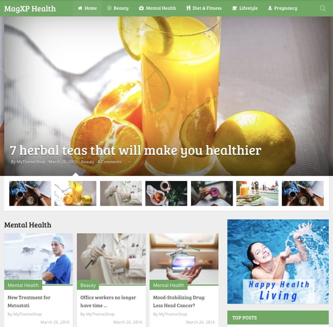 Health demo of best content sharing WordPress theme MagXP