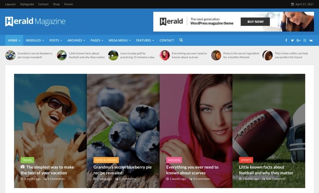Herald Magazine them featuring a slider of blog posts with affiliate links