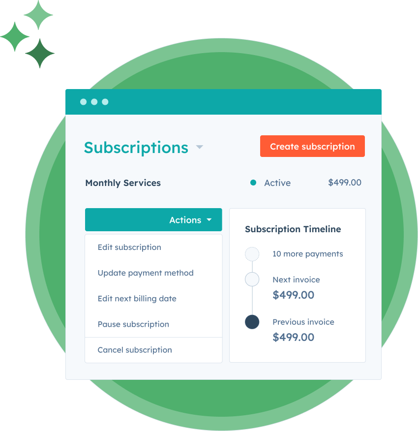 simplified user interface showing hubspot's subscription management feature