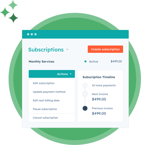 simplified user interface showing hubspot's subscription management feature