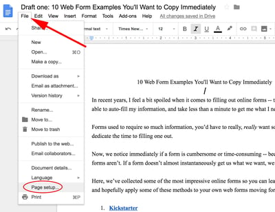 how to change all margins in google docs: step 1