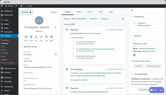 Comparing Netlify vs WordPress: Shows what the inside of the WordPress HubSpot plugin looks like. 