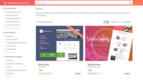 Una vista de CMS Hub de HubSpot