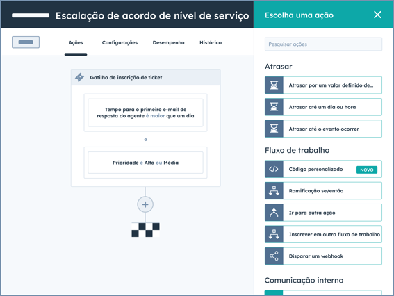 captura de tela de fluxo de trabalho na plataforma da HubSpot