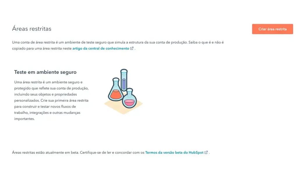 captura de tela do software de sandbox da HubSpot