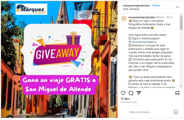 Instagram giveaway de Márquez