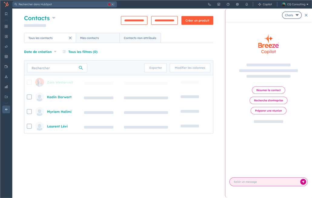 Assistant Copilot IA de HubSpot aidant pour le suivi des contacts