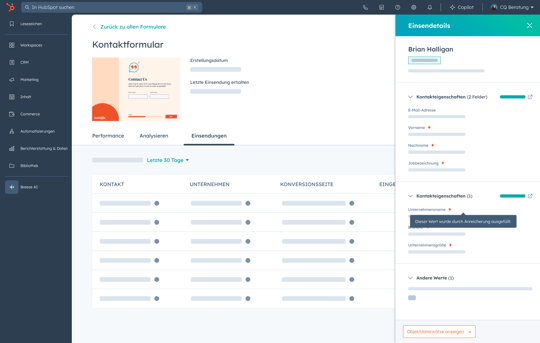 Beispiel für die Formularvereinfachung durch Breeze Intelligence mithilfe von Anreicherungsdaten zum Entfernen unnötiger Formularfelder