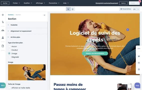 Concevez et gérez votre site web HubSpot sans avoir à utiliser de code. Créez le site web de votre entreprise à l'aide d'outils en glisser-déposer. Éditeur de site web de HubSpot