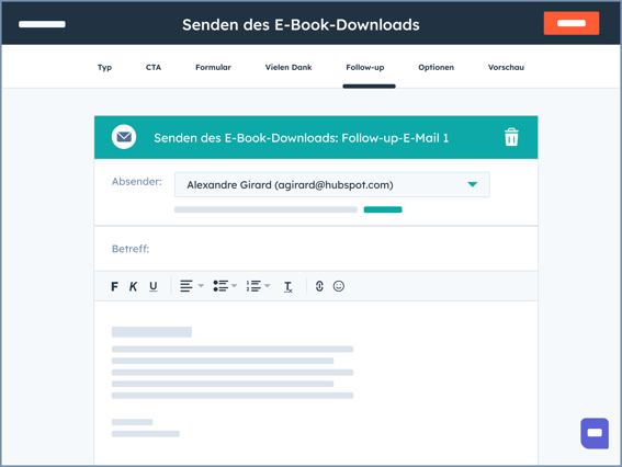 HubSpot-Benutzeroberfläche zeigt eine in HubSpot erstellte automatisierte Nurturing-E-Mail