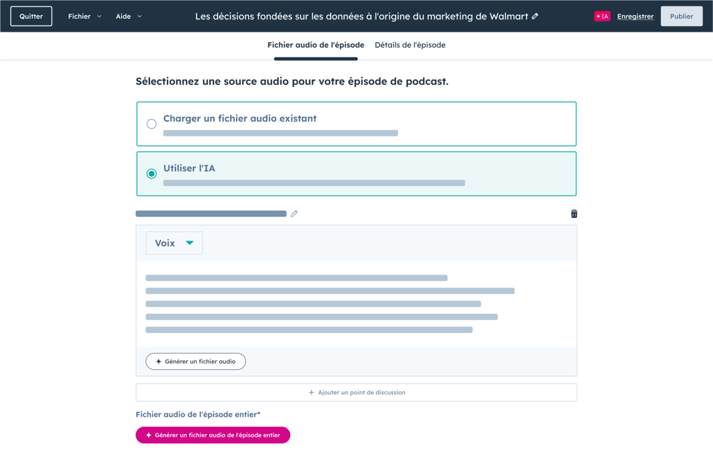 Utilisation de HubSpot pour créer un podcast à partir de l'IA