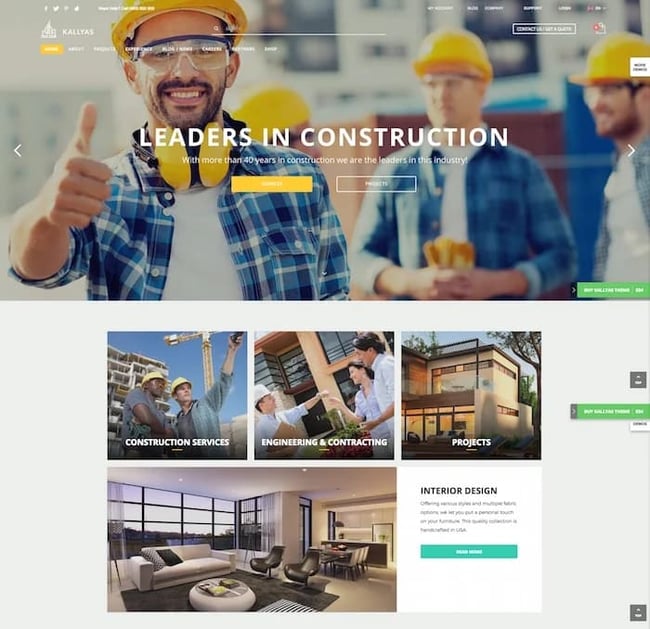 Kallyas Construction demo site for WordPress